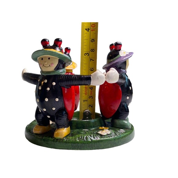 Ladybug Votive Tealight Candle Holder Trio Holding Hands Flower Garden Vintage - Picture 13 of 13
